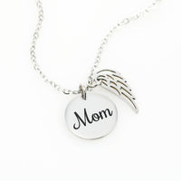 Memorial Necklace / Remembrance Necklace with Angel Wing - Mom, Somewhere in Heaven - Mother's Day Memorial Gift