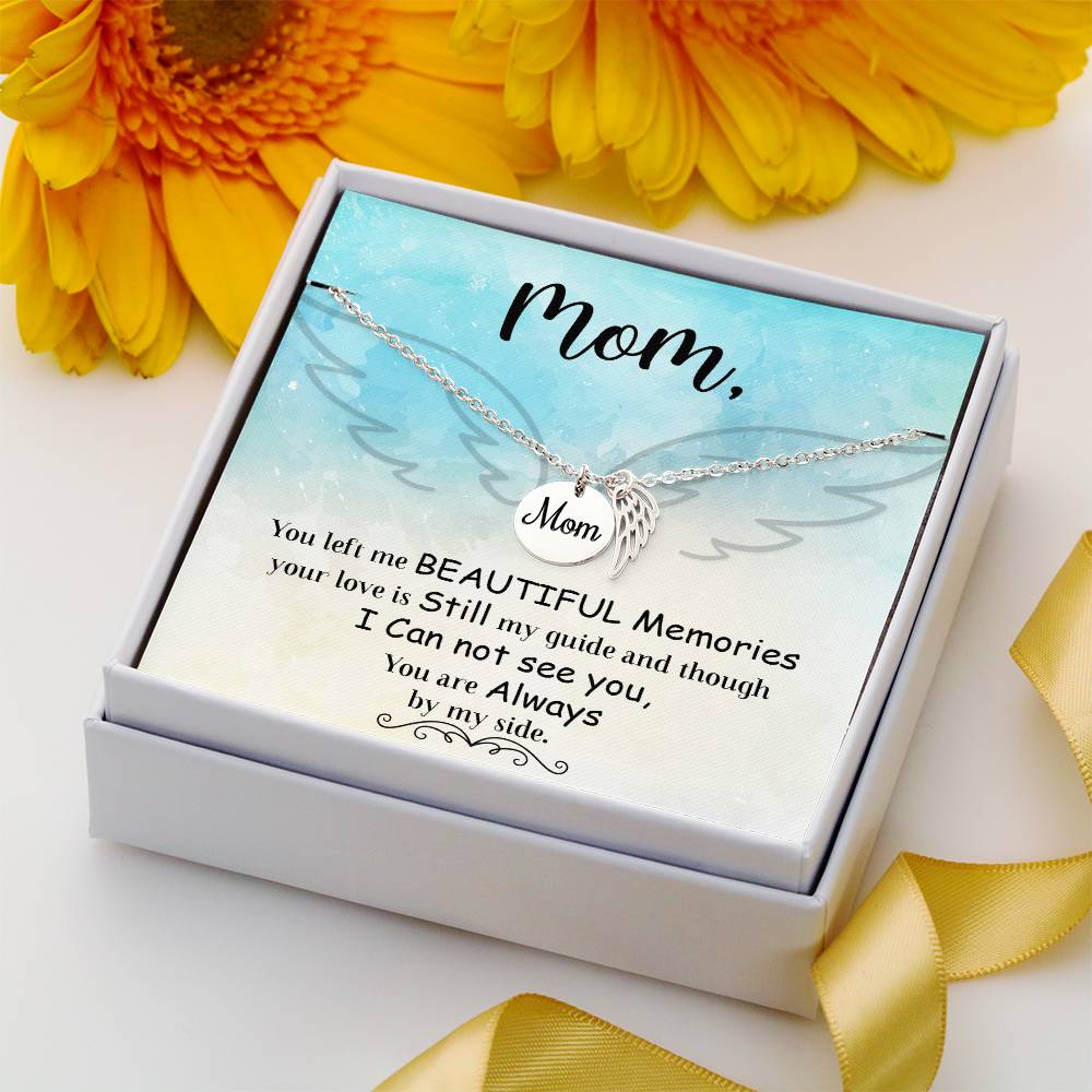 Memorial Necklace / Remembrance Necklace with Angel Wing - Mom, You Left Me - Mother's Day Memorial Gift
