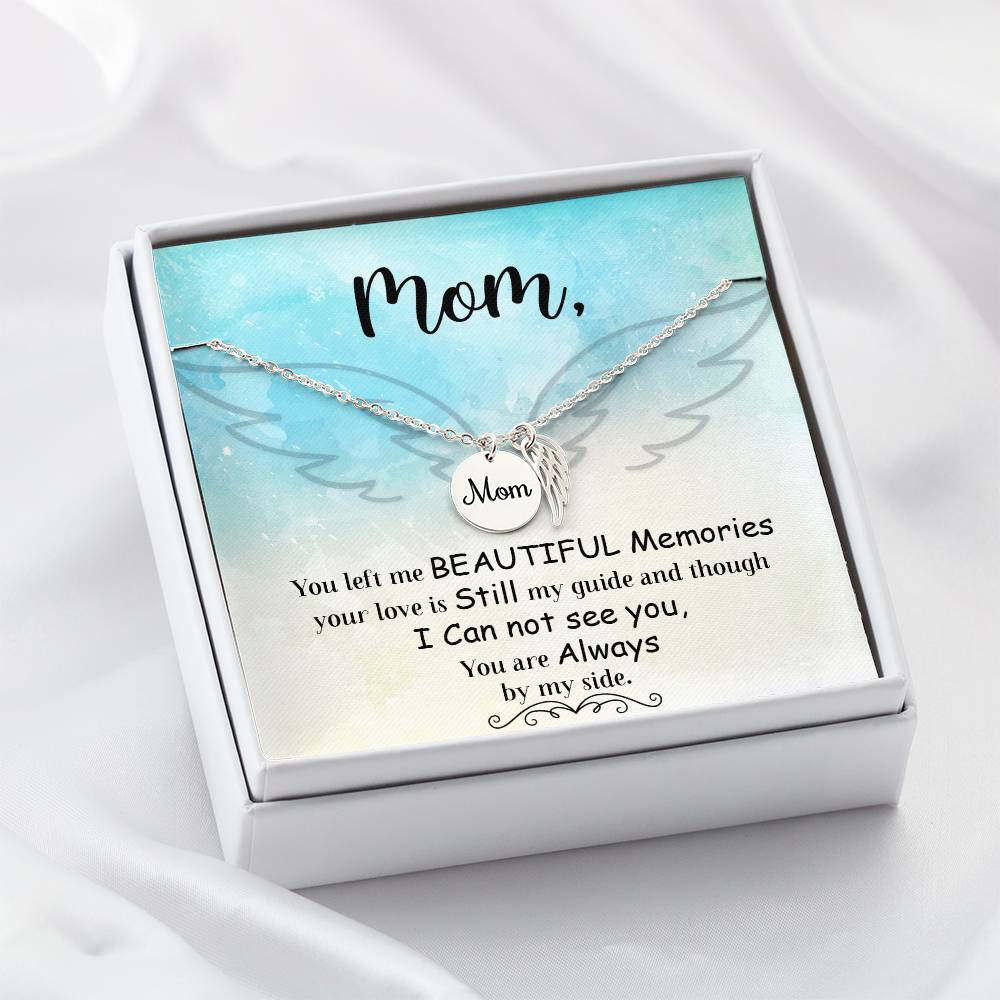 Memorial Necklace / Remembrance Necklace with Angel Wing - Mom, You Left Me - Mother's Day Memorial Gift