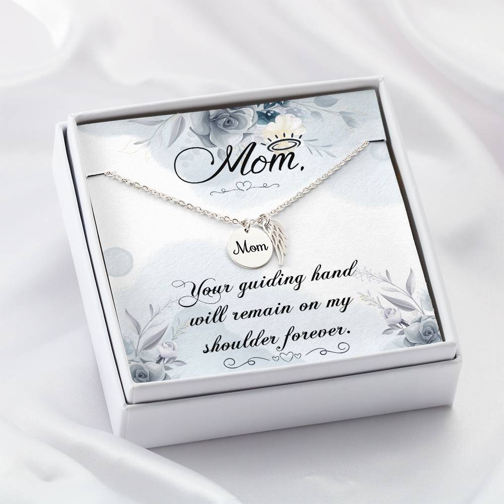 Memorial Necklace / Remembrance Necklace with Angel Wing - Mom, Your Guiding Hand - Mother's Day Memorial Gift