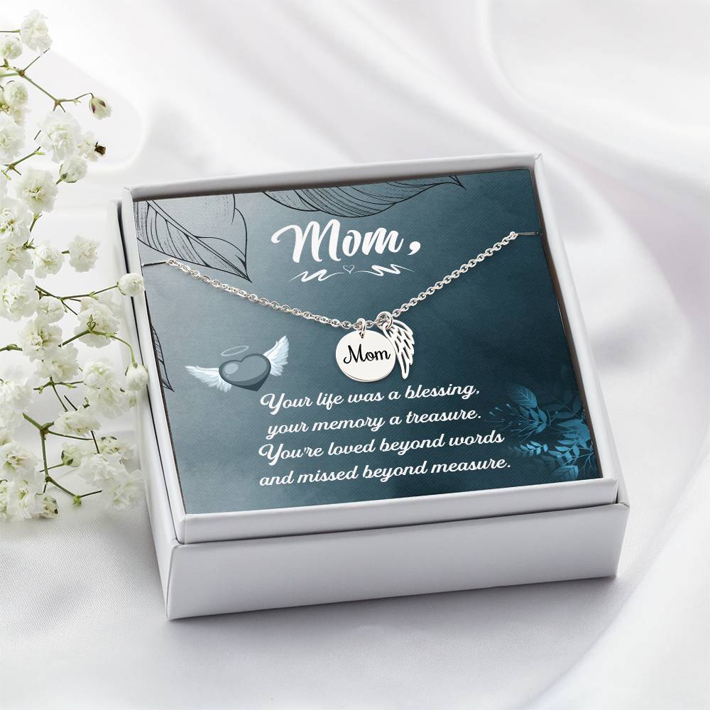 Memorial Necklace / Remembrance Necklace with Angel Wing - Mom, Your Life - Mother's Day Memorial Gift