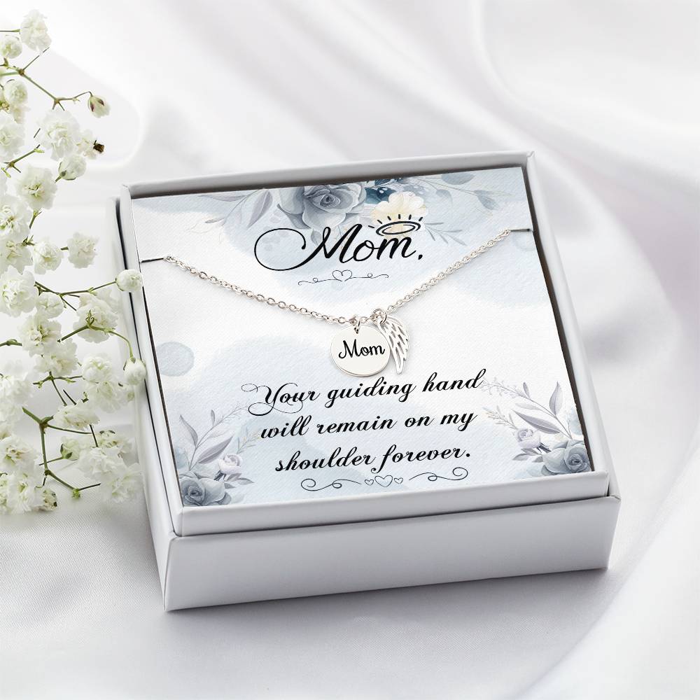 Memorial Necklace / Remembrance Necklace with Angel Wing - Mom, Your Guiding Hand - Mother's Day Memorial Gift