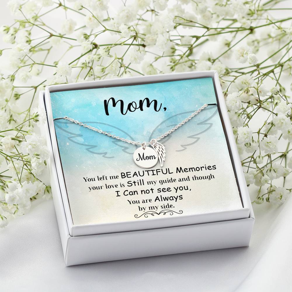 Memorial Necklace / Remembrance Necklace with Angel Wing - Mom, You Left Me - Mother's Day Memorial Gift