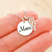 Memorial Necklace / Remembrance Necklace with Angel Wing - Mom, Love is Bond - Mother's Day Memorial Gift