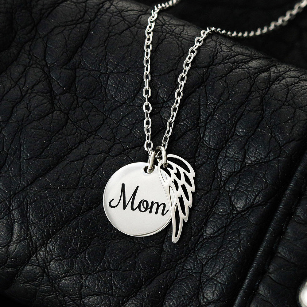 Memorial Necklace / Remembrance Necklace with Angel Wing - Mom, Somewhere in Heaven - Mother's Day Memorial Gift