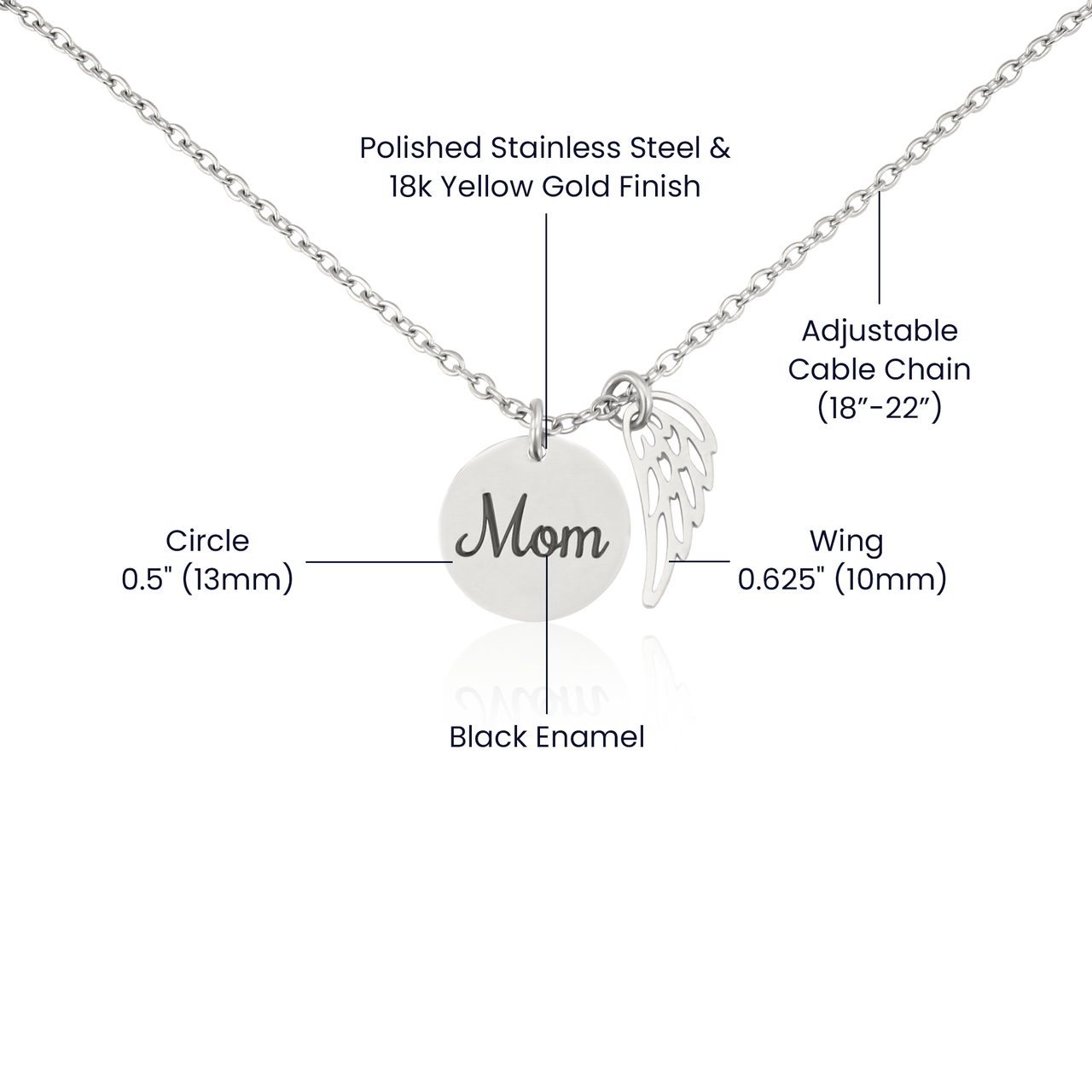 Memorial Necklace / Remembrance Necklace with Angel Wing - Mom, I Miss You - Mother's Day Memorial Gift