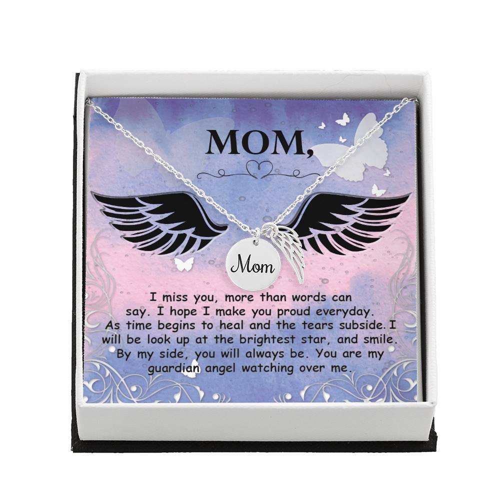 Memorial Necklace / Remembrance Necklace with Angel Wing - Mom, I Miss You - Mother's Day Memorial Gift