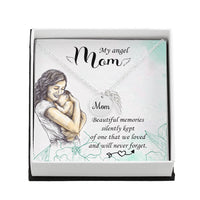 Memorial Necklace / Remembrance Necklace with Angel Wing - Mom, Beautiful Memories - Mother's Day Memorial Gift