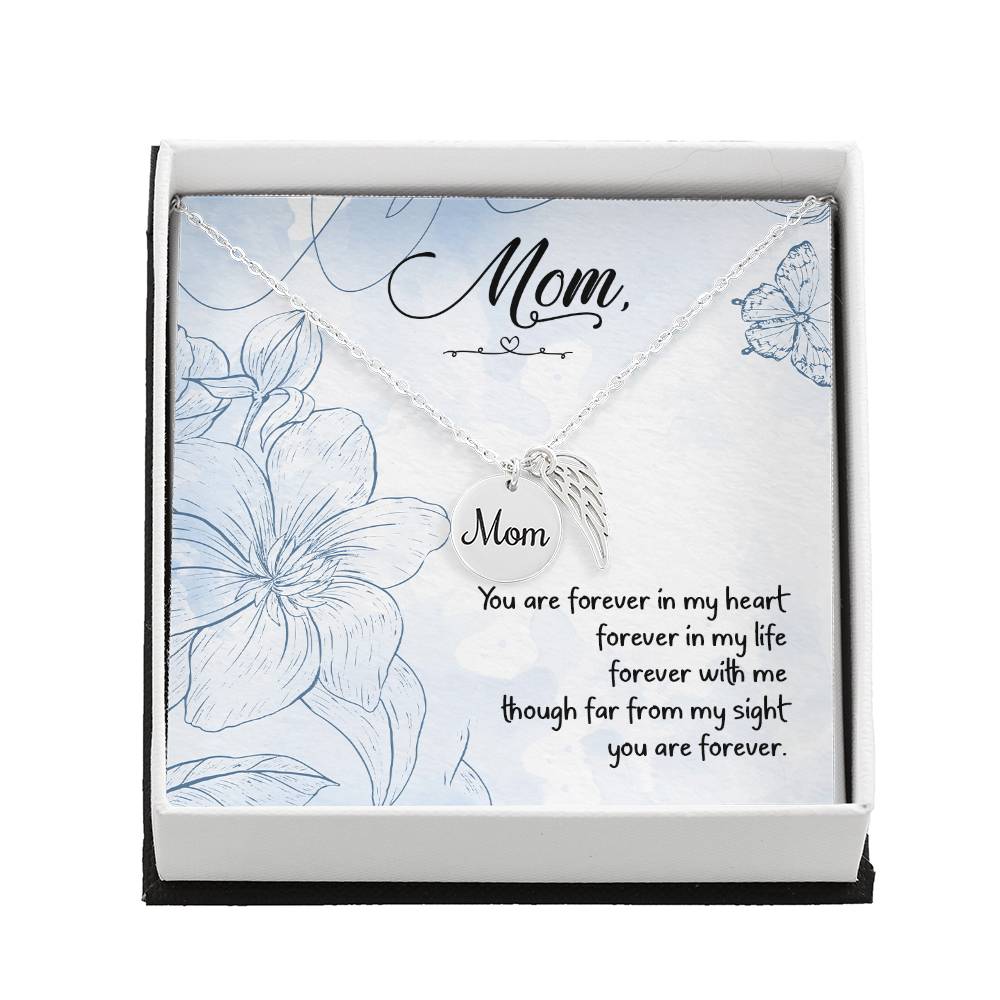 Memorial Necklace / Remembrance Necklace with Angel Wing - Mom, You are Forever in My Heart - Mother's Day Memorial Gift