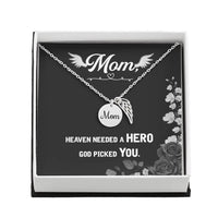 Memorial Necklace / Remembrance Necklace with Angel Wing - Mom, Heaven Needed a Hero - Mother's Day Memorial Gift