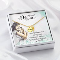 Memorial Necklace / Remembrance Necklace with Angel Wing - Mom, Beautiful Memories - Mother's Day Memorial Gift
