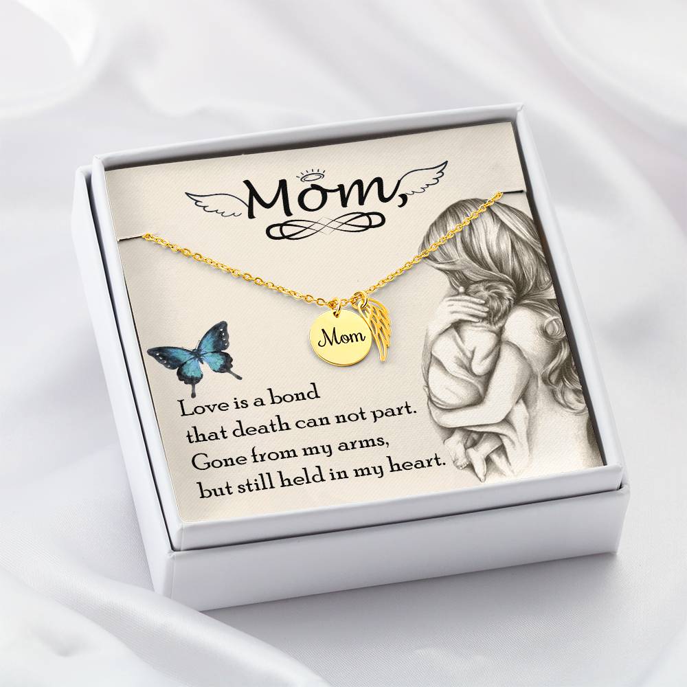 Memorial Necklace / Remembrance Necklace with Angel Wing - Mom, Love is Bond - Mother's Day Memorial Gift