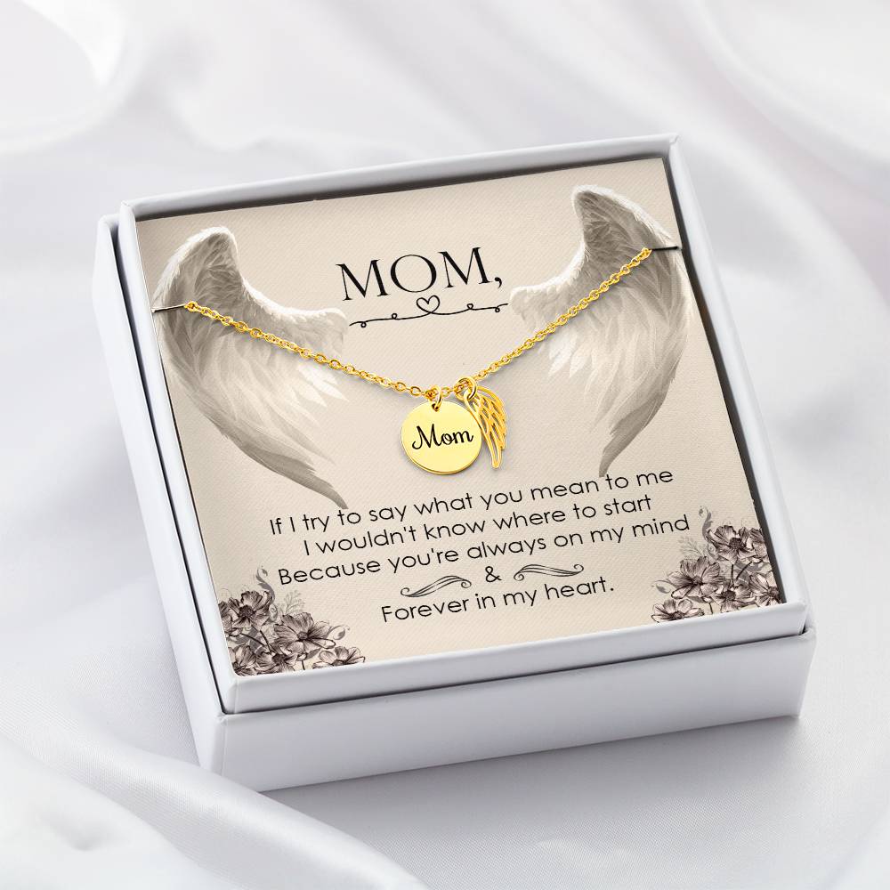 Memorial Necklace / Remembrance Necklace with Angel Wing - Mom, If I Try to Say - Mother's Day Memorial Gift