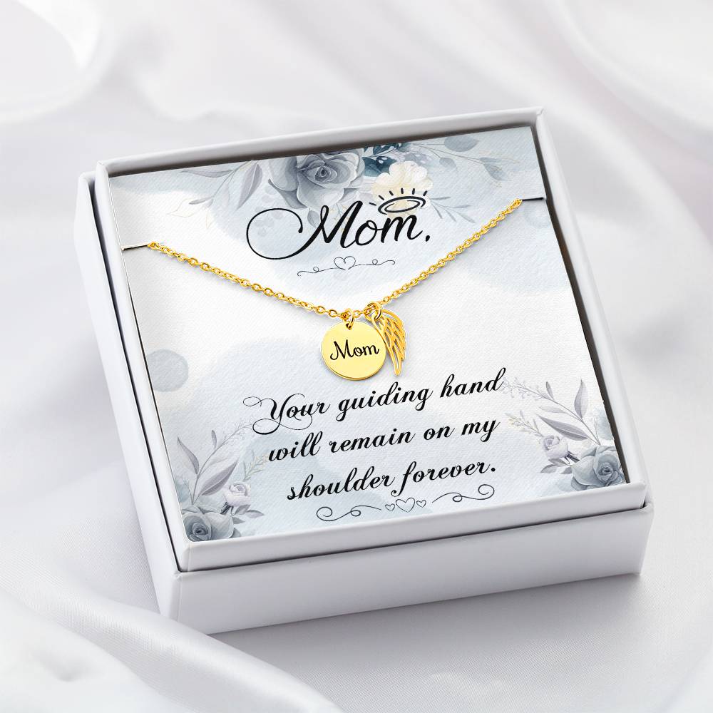 Memorial Necklace / Remembrance Necklace with Angel Wing - Mom, Your Guiding Hand - Mother's Day Memorial Gift