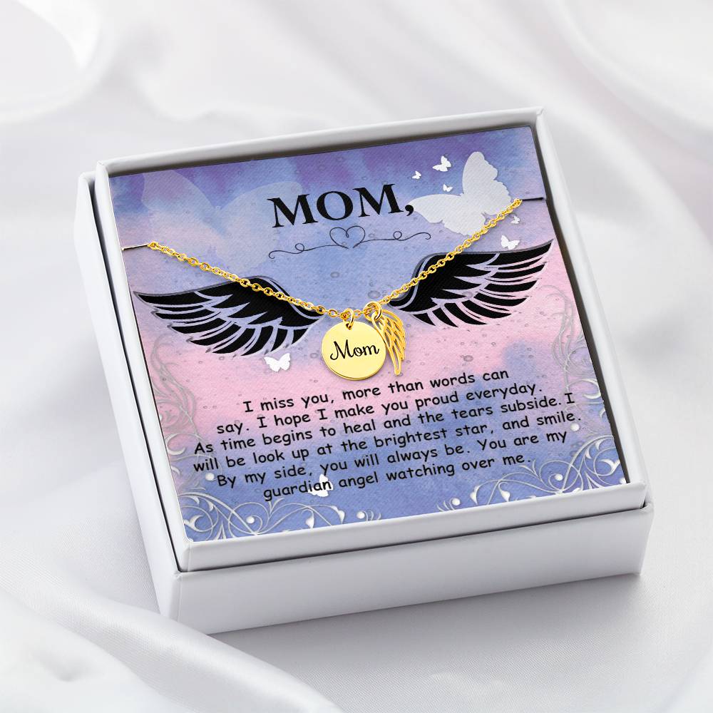 Memorial Necklace / Remembrance Necklace with Angel Wing - Mom, I Miss You - Mother's Day Memorial Gift