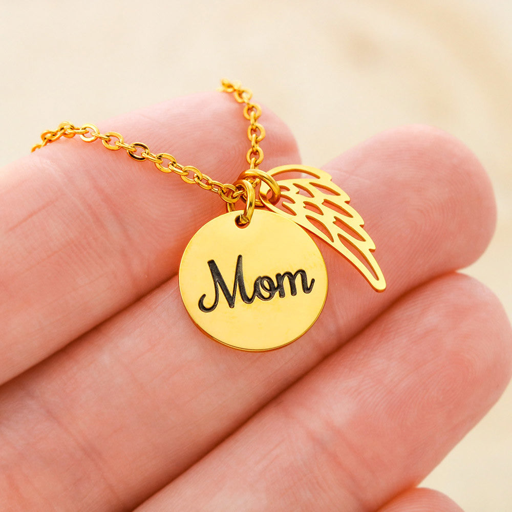 Memorial Necklace / Remembrance Necklace with Angel Wing - Mom, Your Guiding Hand - Mother's Day Memorial Gift