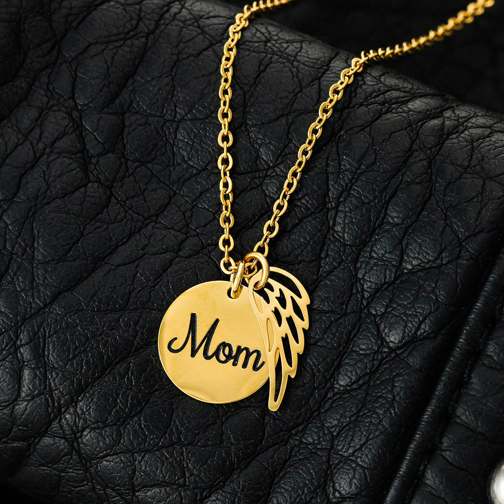Memorial Necklace for the Loss of a Mother – "Mom" Angel Wing Remembrance Keepsake, Sympathy Gift for a Mom in Heaven with "Love Is a Bond" Card