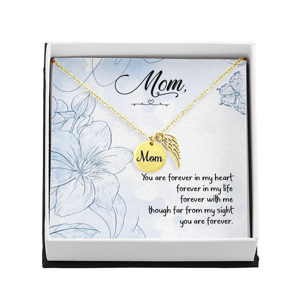 Memorial Necklace / Remembrance Necklace with Angel Wing - Mom, You are Forever in My Heart - Mother's Day Memorial Gift