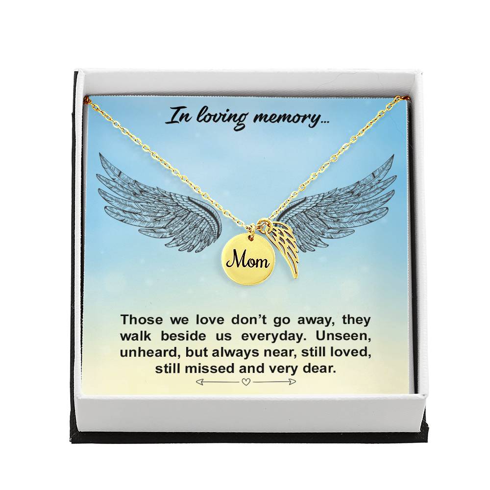 Memorial Necklace / Remembrance Necklace with Angel Wing - Mom, In Loving Memory - Mother's Day Memorial Gift