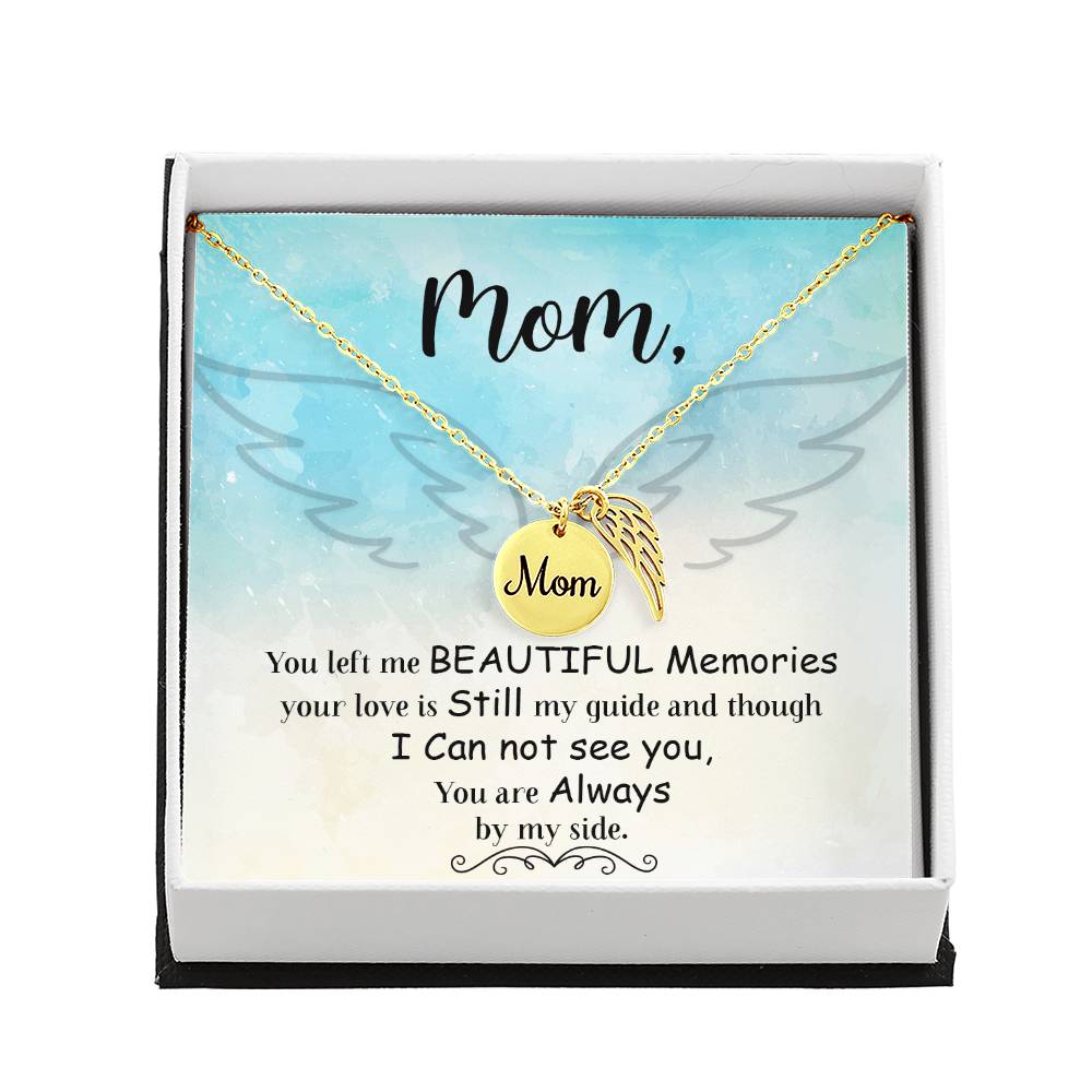 Memorial Necklace / Remembrance Necklace with Angel Wing - Mom, You Left Me - Mother's Day Memorial Gift
