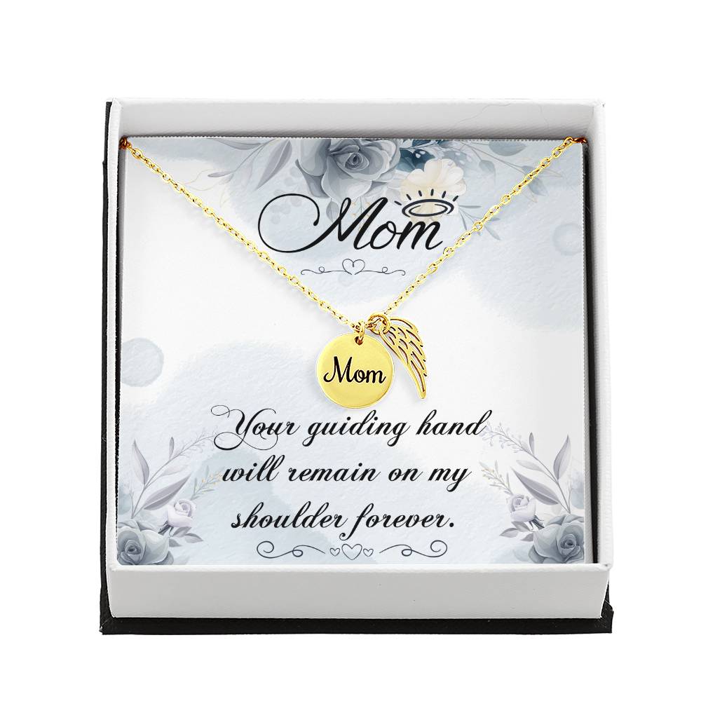 Memorial Necklace / Remembrance Necklace with Angel Wing - Mom, Your Guiding Hand - Mother's Day Memorial Gift
