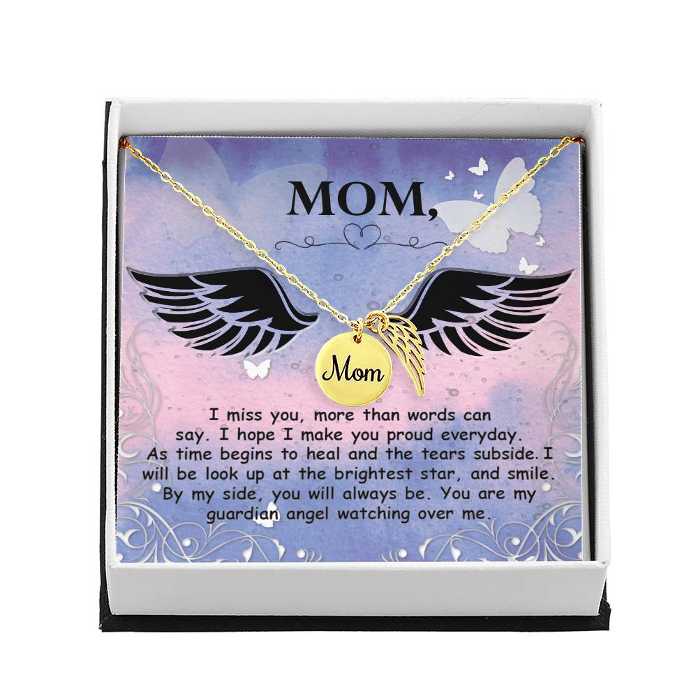 Memorial Necklace / Remembrance Necklace with Angel Wing - Mom, I Miss You - Mother's Day Memorial Gift