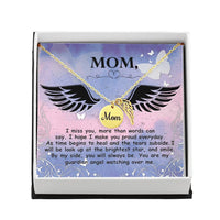 Memorial Necklace / Remembrance Necklace with Angel Wing - Mom, I Miss You - Mother's Day Memorial Gift