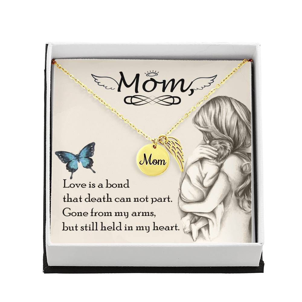 Memorial Necklace / Remembrance Necklace with Angel Wing - Mom, Love is Bond - Mother's Day Memorial Gift