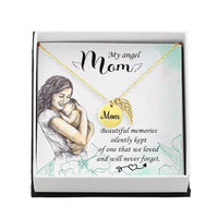 Memorial Necklace / Remembrance Necklace with Angel Wing - Mom, Beautiful Memories - Mother's Day Memorial Gift
