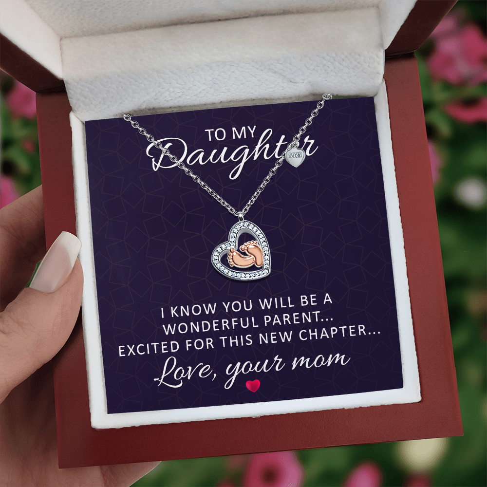 Baby Feet Heart Necklace for Daughter from Mom - Mother's Day Gift for Mom To Be / Future Mom
