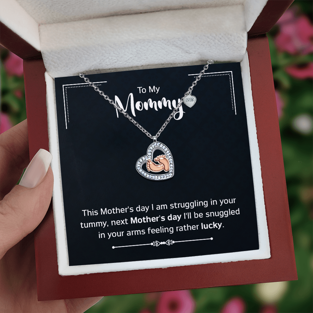 Baby Feet Heart Necklace for Mom To Be / Future Mom - Mother's Day Gift for Mommy