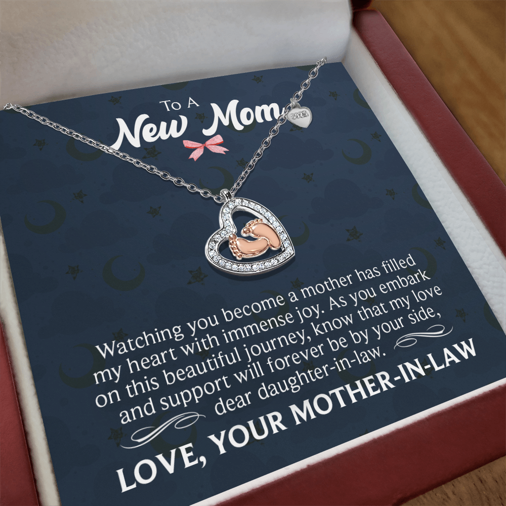 Baby Feet Heart Necklace for Daughter-In-Law from Mother-In-Law - Mother's Day Gift