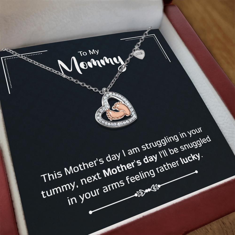 Baby Feet Heart Necklace for Mom To Be / Future Mom - Mother's Day Gift for Mommy