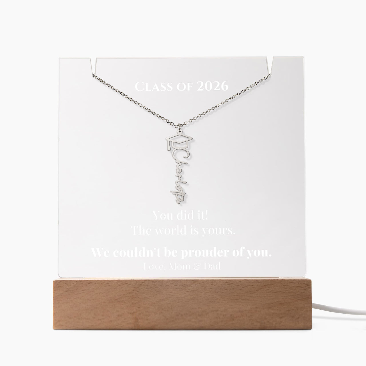 Keepsake Acrylic with Graduation Cap Name Necklace Bundle - THE WORLD IS YOURS