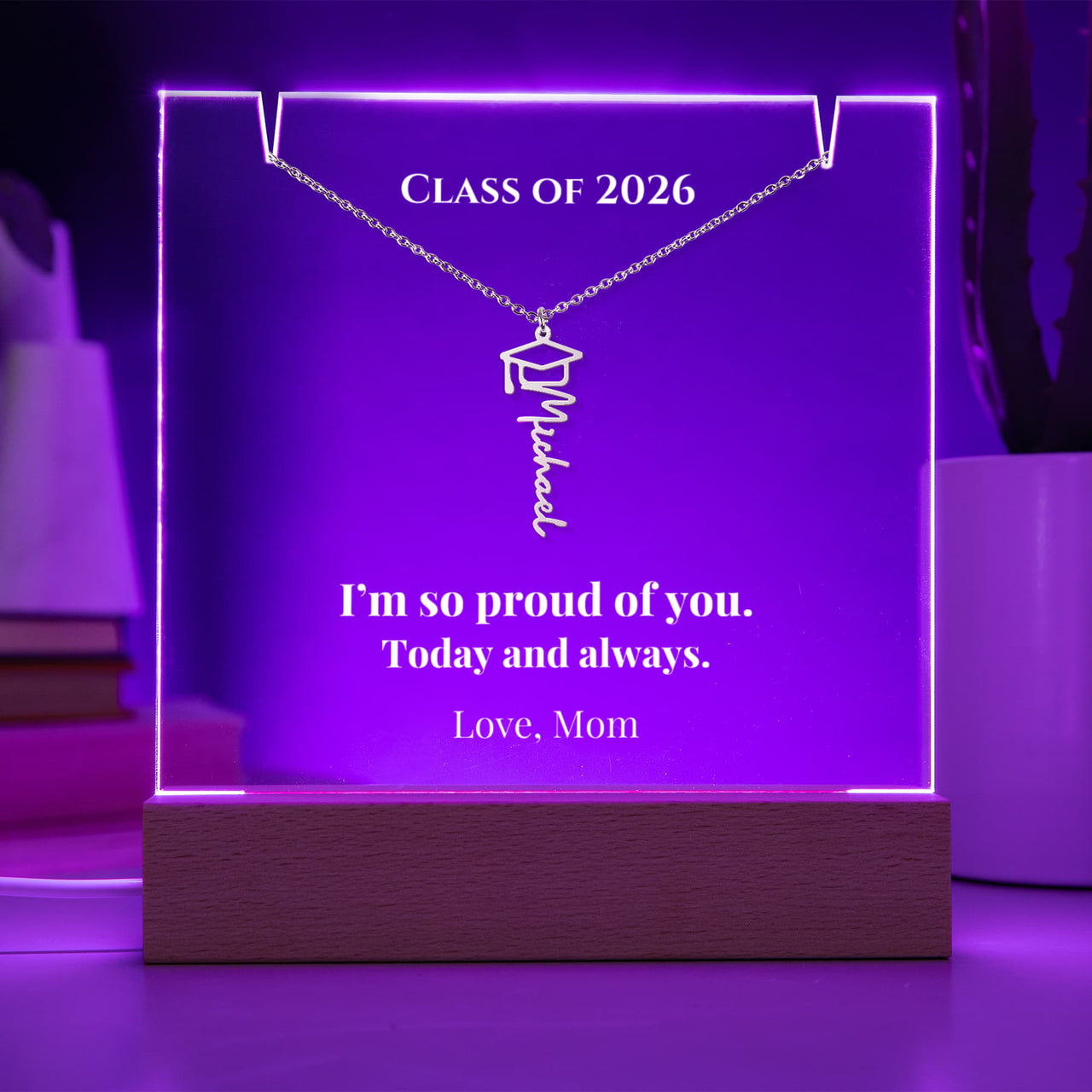 Keepsake Acrylic with Graduation Cap Name Necklace Bundle - SHE DID IT