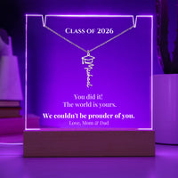 Keepsake Acrylic with Graduation Cap Name Necklace Bundle - THE WORLD IS YOURS