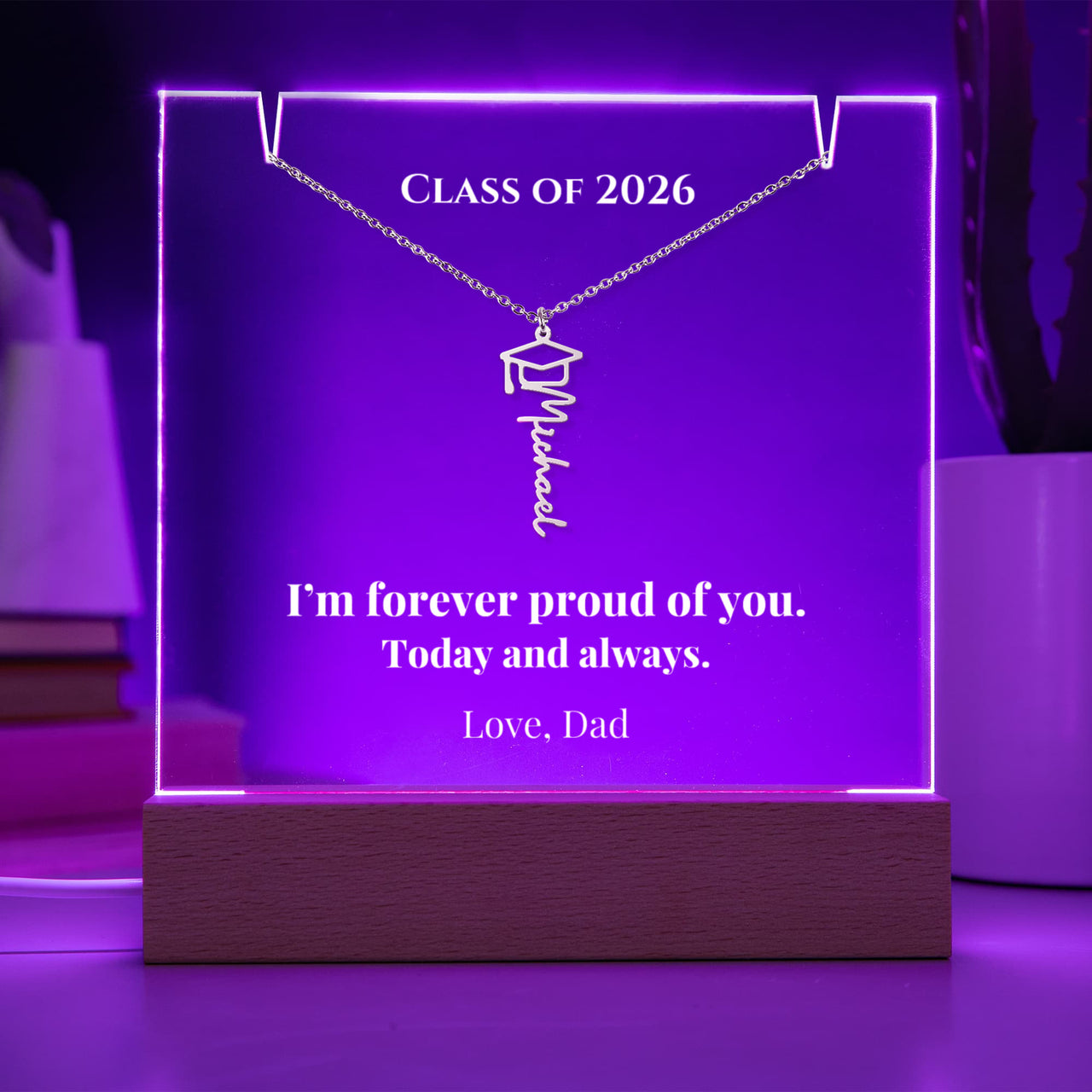 Keepsake Acrylic with Graduation Cap Name Necklace Bundle - FOREVER PROUD