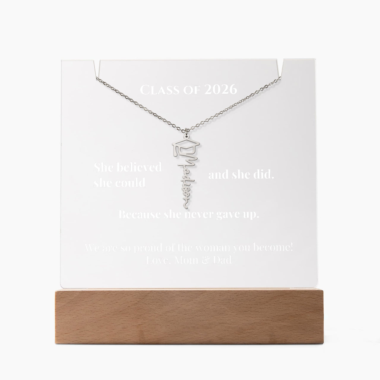 Keepsake Acrylic with Graduation Cap Name Necklace Bundle - Graduation she believe