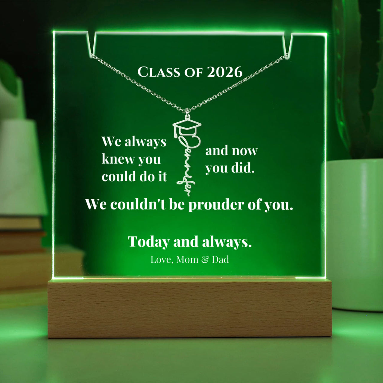 Keepsake Acrylic with Graduation Cap Name Necklace Bundle - WE ALWAYS KNEW
