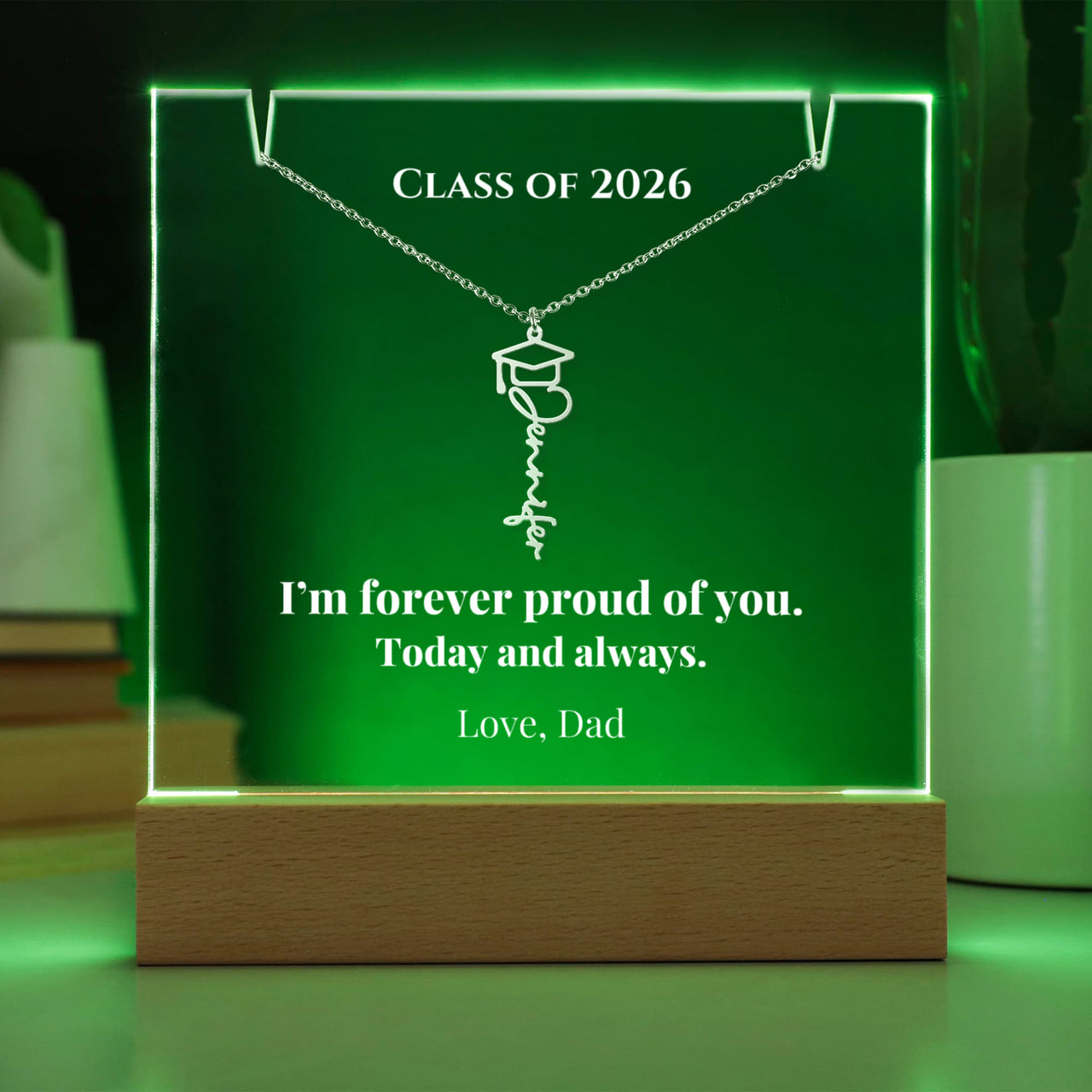 Keepsake Acrylic with Graduation Cap Name Necklace Bundle - FOREVER PROUD