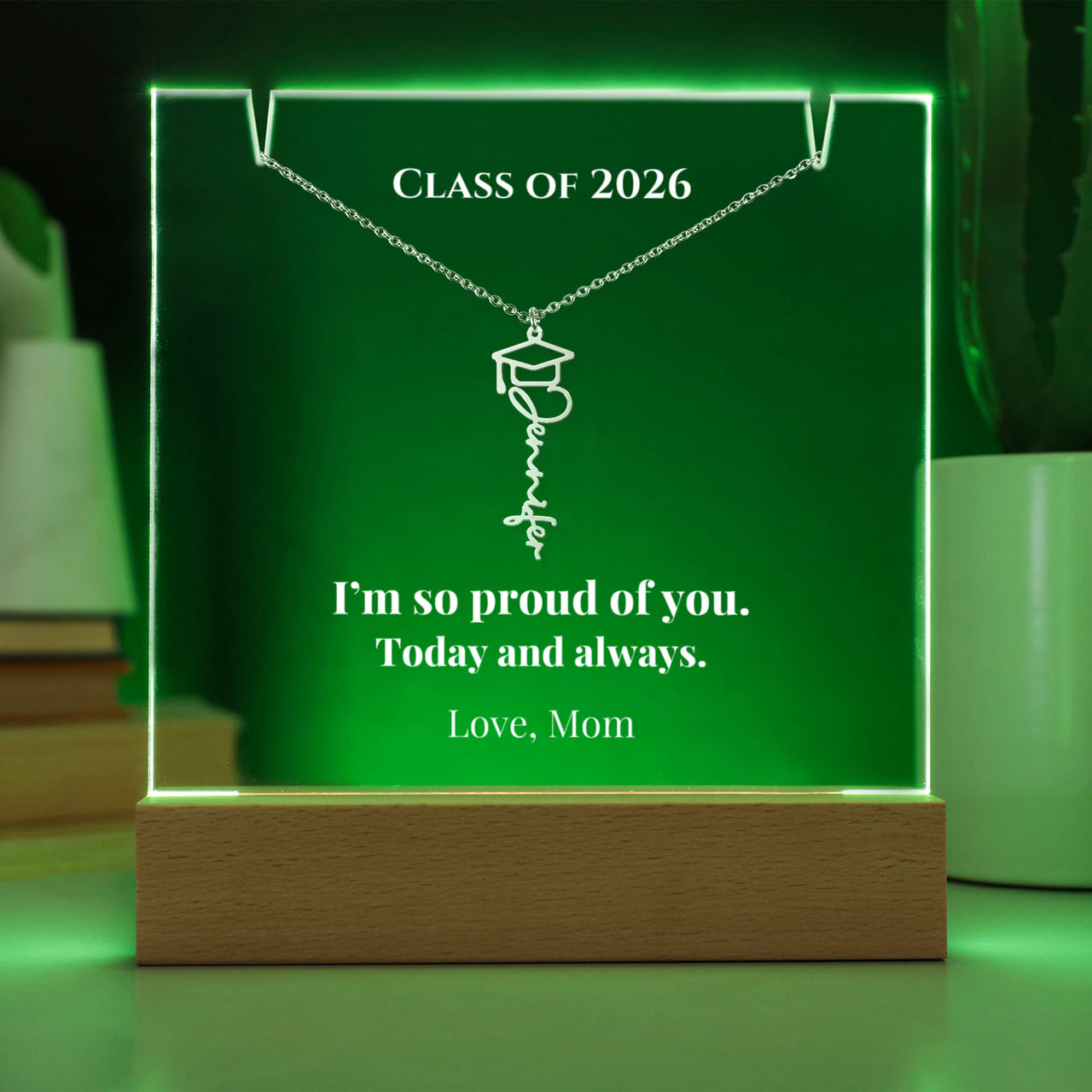 Keepsake Acrylic with Graduation Cap Name Necklace Bundle - SHE DID IT