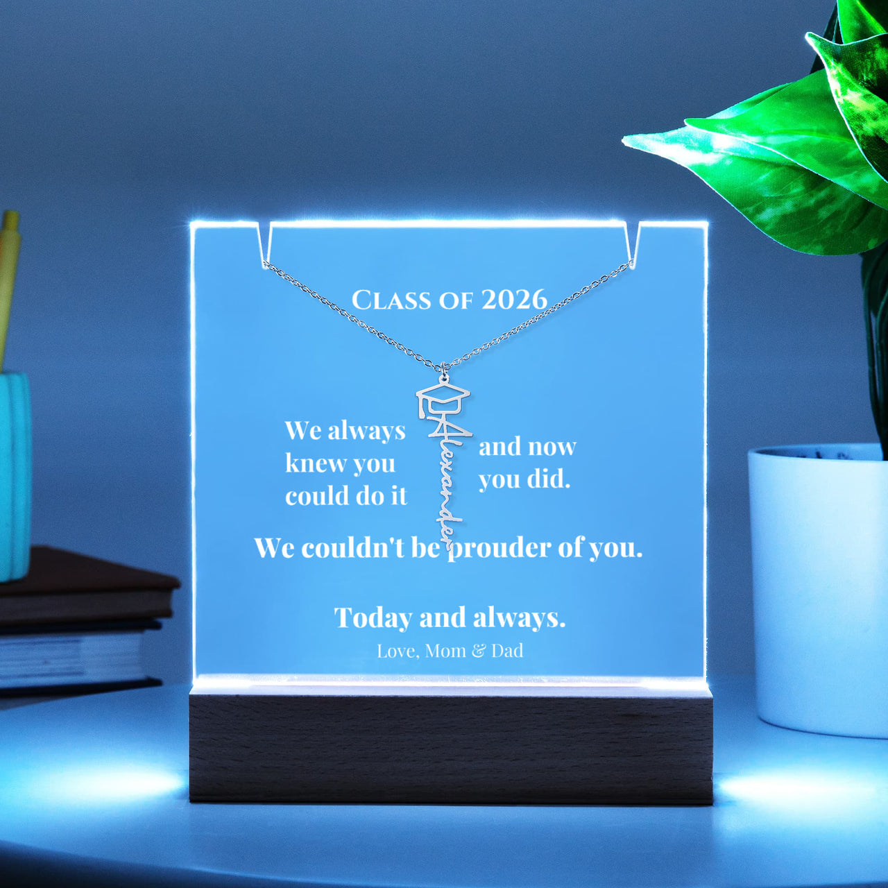 Keepsake Acrylic with Graduation Cap Name Necklace Bundle - WE ALWAYS KNEW