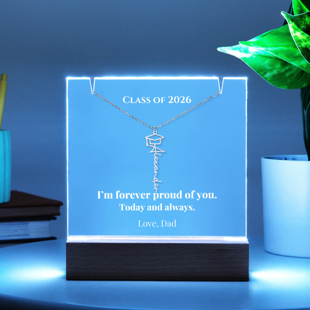 Keepsake Acrylic with Graduation Cap Name Necklace Bundle - FOREVER PROUD