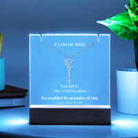 Keepsake Acrylic with Graduation Cap Name Necklace Bundle - THE WORLD IS YOURS