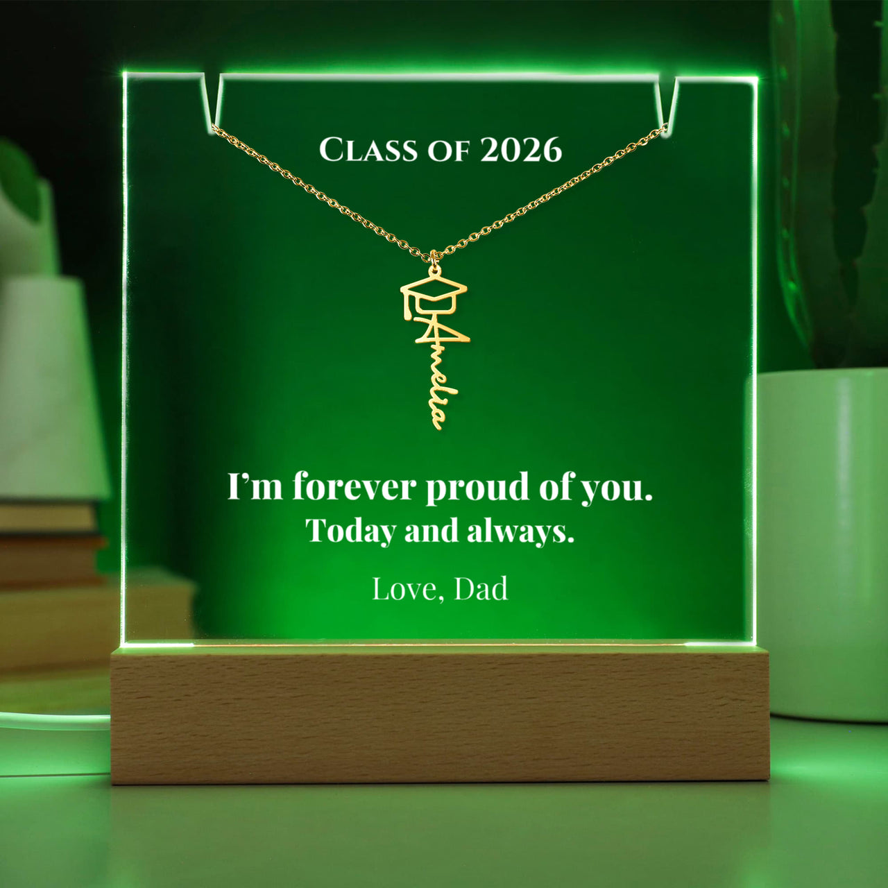 Keepsake Acrylic with Graduation Cap Name Necklace Bundle - FOREVER PROUD