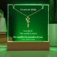 Keepsake Acrylic with Graduation Cap Name Necklace Bundle - THE WORLD IS YOURS