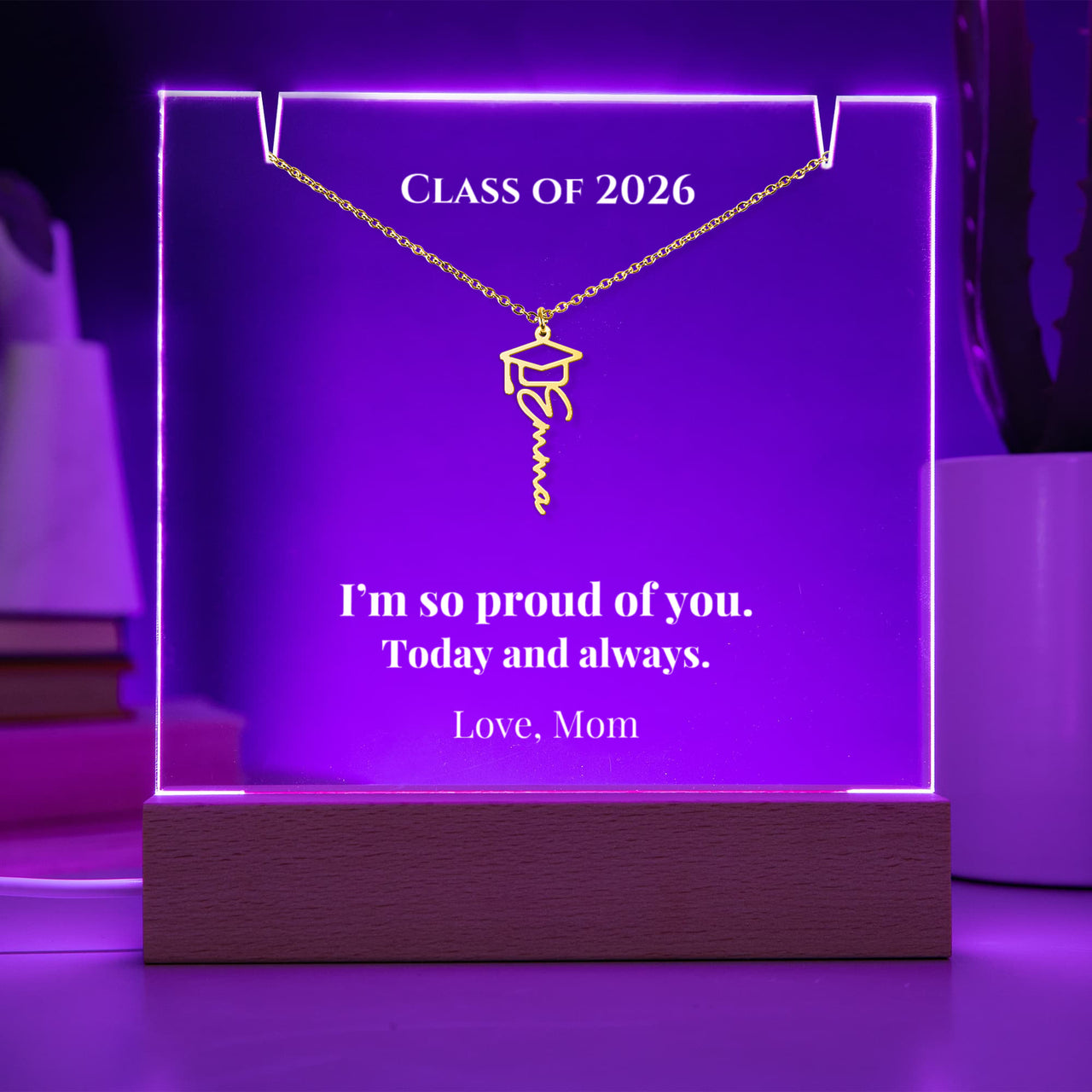 Keepsake Acrylic with Graduation Cap Name Necklace Bundle - SHE DID IT