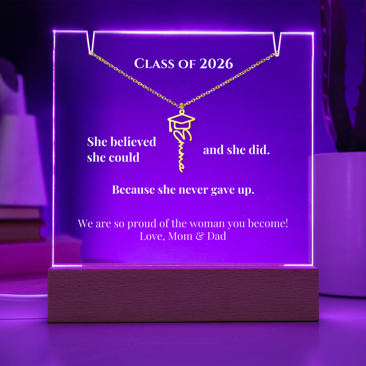Keepsake Acrylic with Graduation Cap Name Necklace Bundle - Graduation she believe
