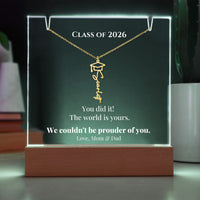 Keepsake Acrylic with Graduation Cap Name Necklace Bundle - THE WORLD IS YOURS