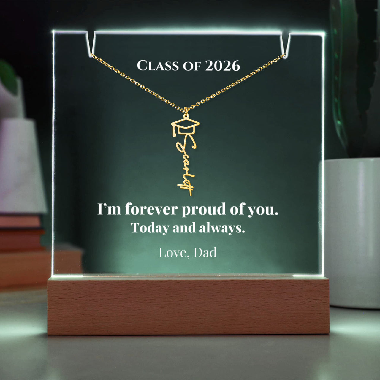 Keepsake Acrylic with Graduation Cap Name Necklace Bundle - FOREVER PROUD